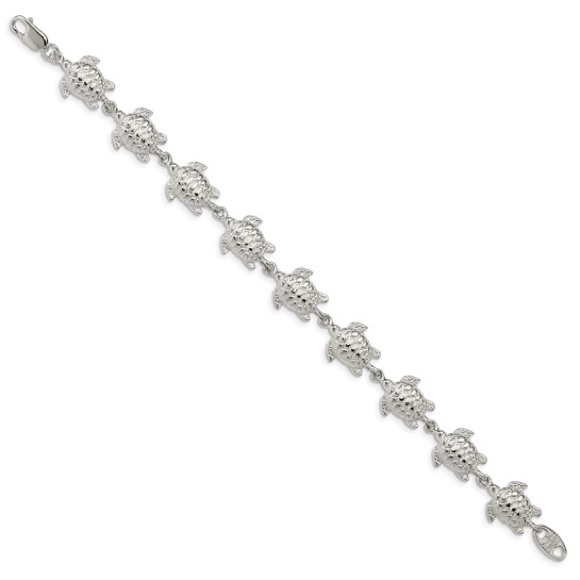 925 Sterling Silver Sea Turtles charm link Bracelet with lobster clasp 7” length - Picture 4 of 5